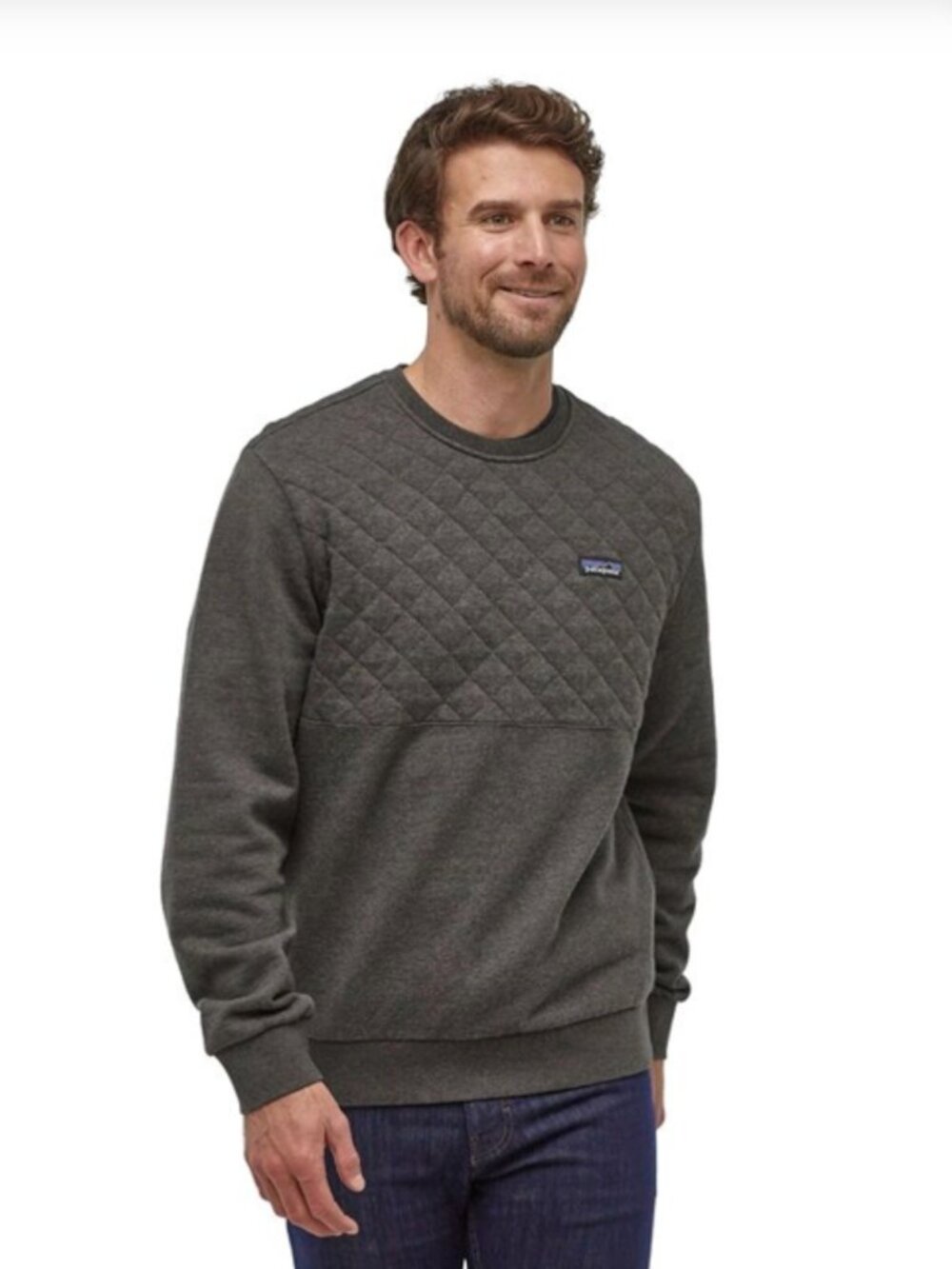 Patagonia Organic Cotton Quilt Crew Logo Patch Charcoal Gray Mens Sweatshirt L